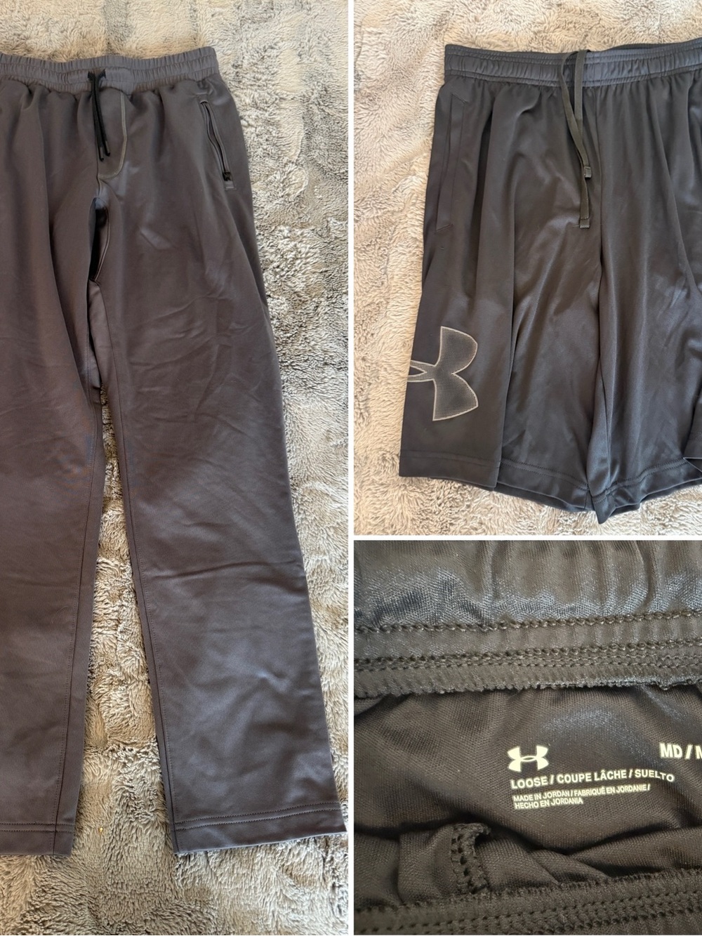 Men's Under Armour Activewear Lot - Like New Gray Pants & Black Shorts Size M